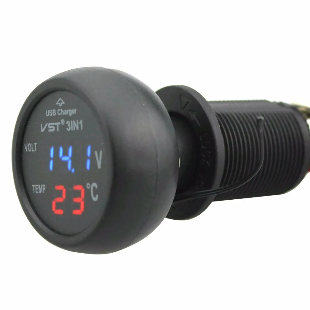 

Cigarette Lighter 3 In 1 Multifunction Car USB Charger Thermometer Voltage Meter Voltmeter Monitor with 2.1A USB Charger