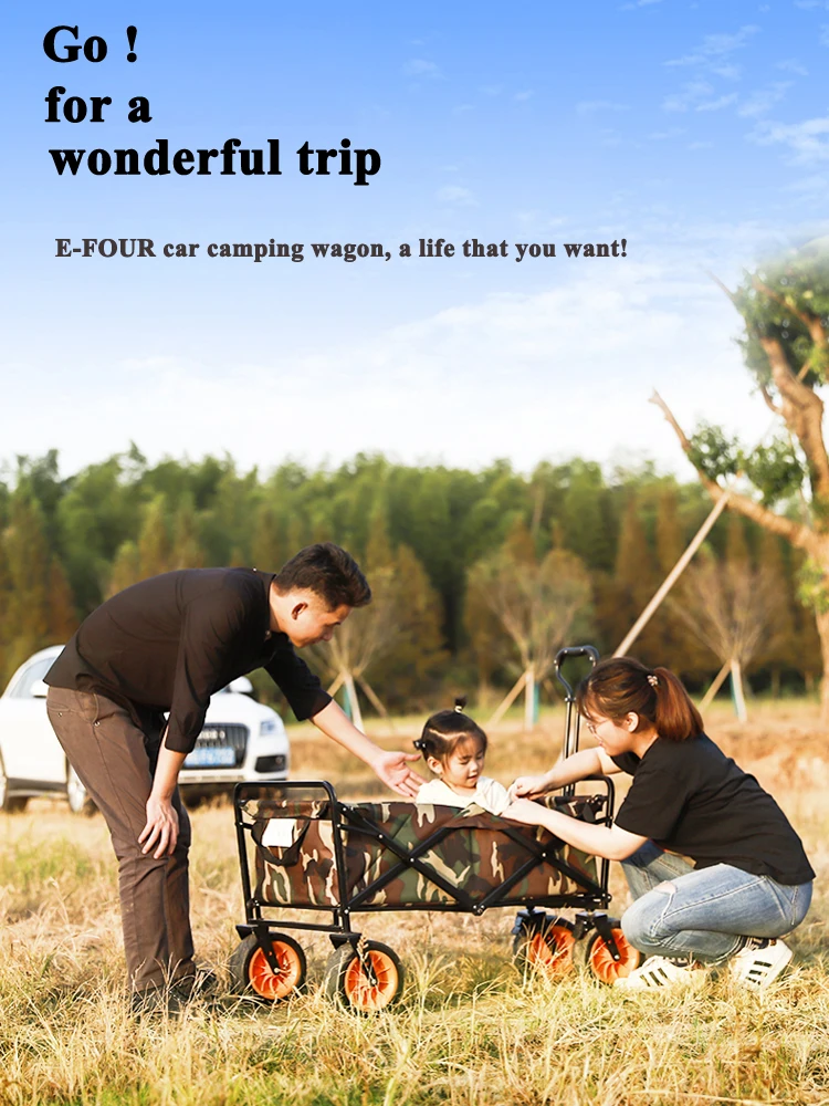 

B-LIFE Folding Wagon Cart with Brakes Free Standing Collapsible Utility Camping Grocery Canvas Fabric Sturdy Portable Rolling