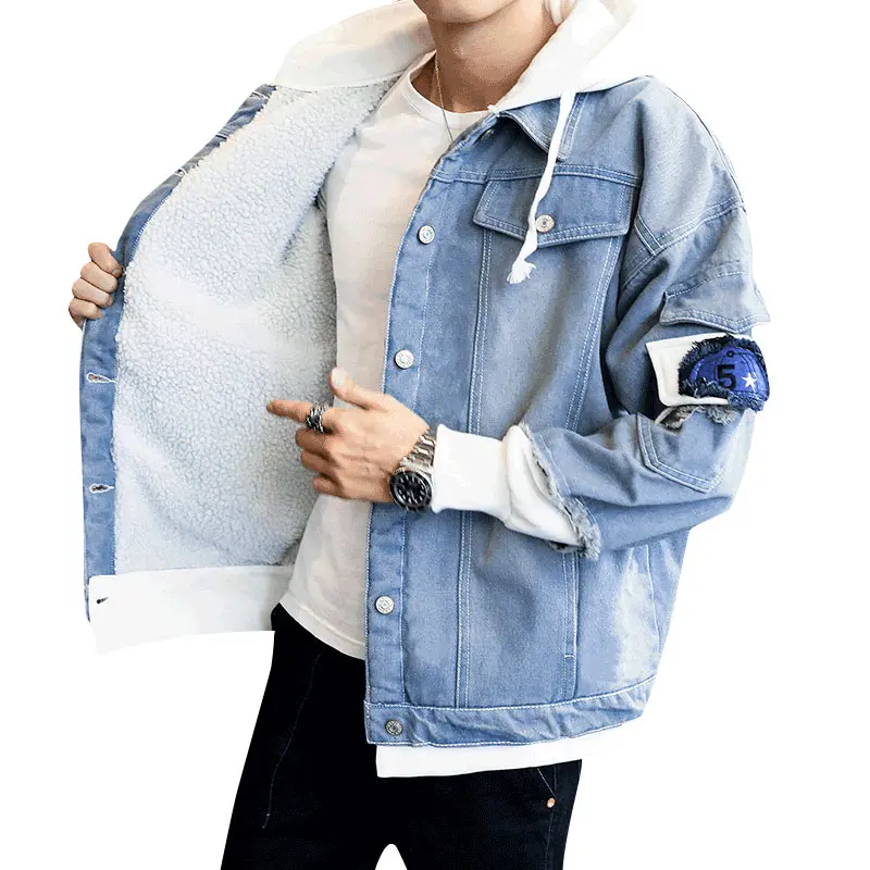 Новая мужская куртка и пальто модная теплая флисовая джинсовая зимняя верхняя