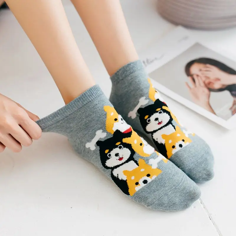 Women's long socks Cotton Comfortable Cute Classic Cartoon Character Girl Socks Kawaii Anime Dog Woman Ankle Fashion Hot | Женская