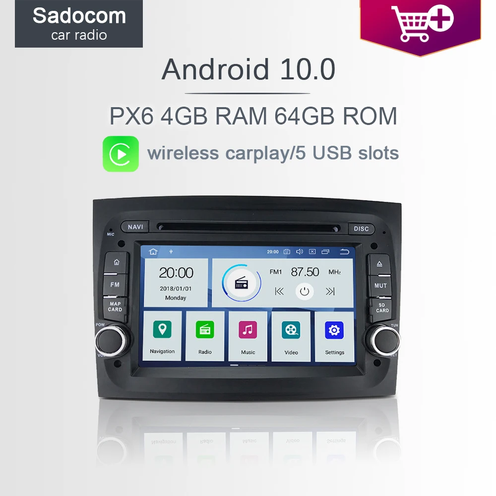 Автомобильный DVD-плеер 7 дюймов PX6 2 din Android 10 0 6 ядер 64 Гб ПЗУ 4 ОЗУ навигация