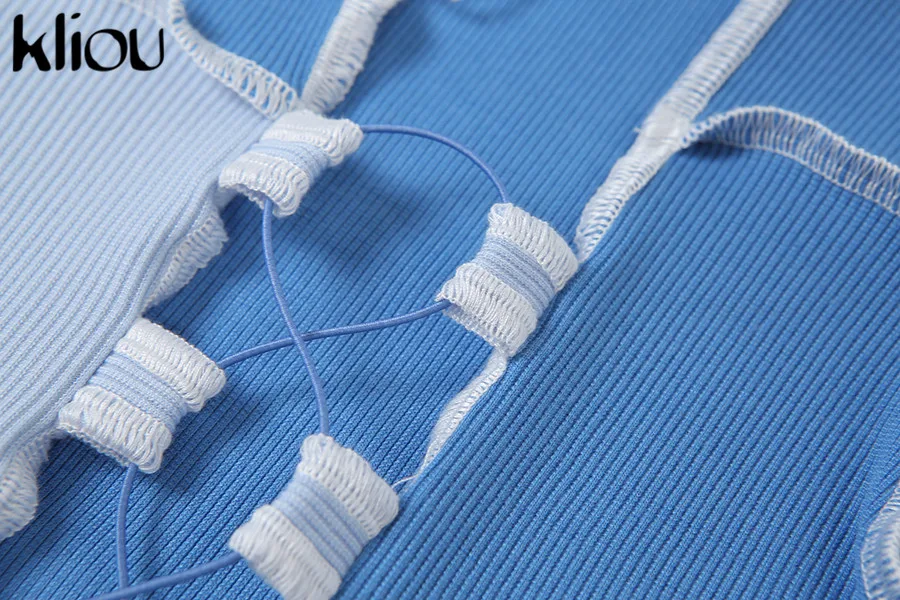 Kliou/сексуальные ребристые Топы на бретельках с вырезами и завязками без рукавов