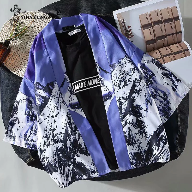 

Harajuku Casual Beach Tops Japanese Kimono Traditional Print Chiffon Cardigan Kimono Yukata Women Couple Kimono Hawaiian Shirts