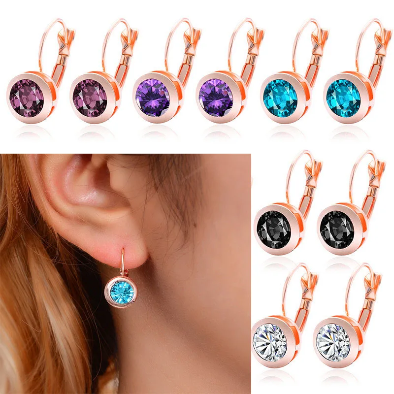 Классический дизайн круглые серьги с кристаллами розового цвета для женщин и