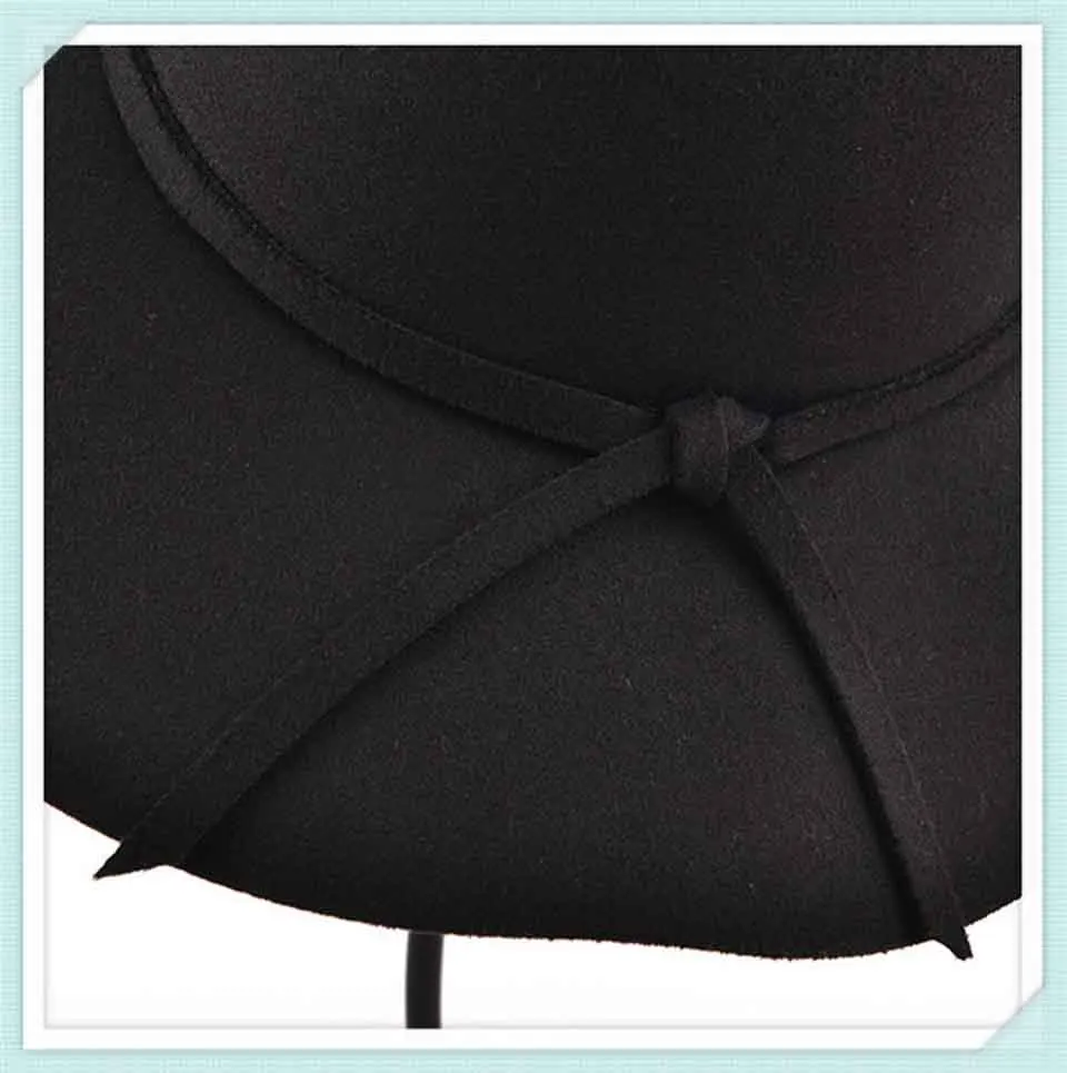 Ретро обувь однотонный цвет шляпа с широкими полями 10 см осень-зима шляпы-котелки