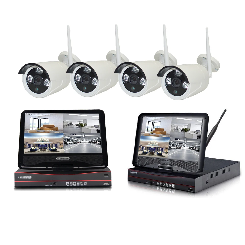 

WIFI video surveillance 960P 4CH WIFI NVR kit with 10 inch LCD display for outdoor waterproof