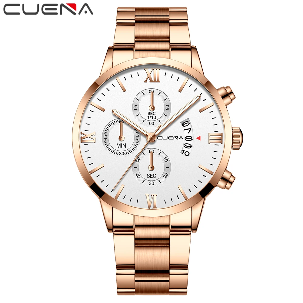 

CUENA Men's Simple Fashion Sports Watch Waterproof Stainless Steel Wristband Calendar Business Quartz Clock Relogio Masculino