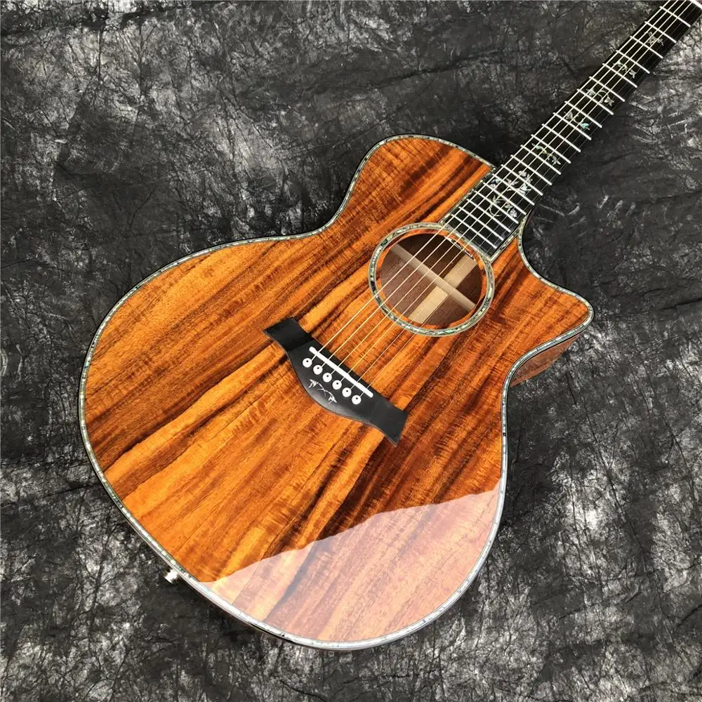

41 дюйм 916 KOA деревянная акустическая гитара, черное дерево гриф твердый koa гитара с инкрустация абалона и связывание