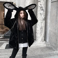 cute hooded rabbit ears faux rex rabbit fur plush suede fur coat 2020 autumn winter new thick overcoat women outwear