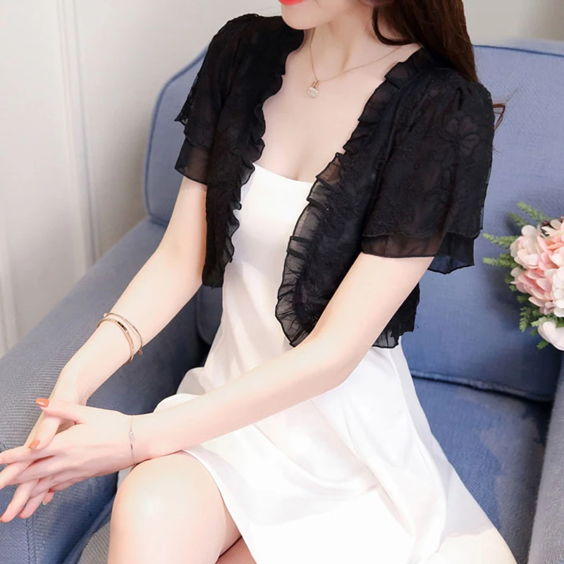 Новинка 2021 летний женский короткий тонкий кардиган кружевная Солнцезащитная