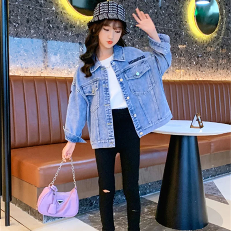 

Girls Baby's Kids Coat Jacket Outwear 2022 Blue Jean Thicken Spring Autumn Cotton Sport Teenagers Overcoat Top Cardigan Children