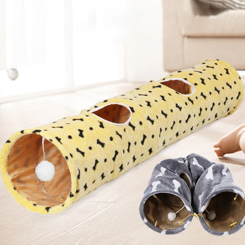 

Pet Cat 2 Holes Play Tunnel Collapsible Tunnel Space-Saving Nontoxic Toy for Dogs Kitten Rabbit Self-hey Interactive Accessories