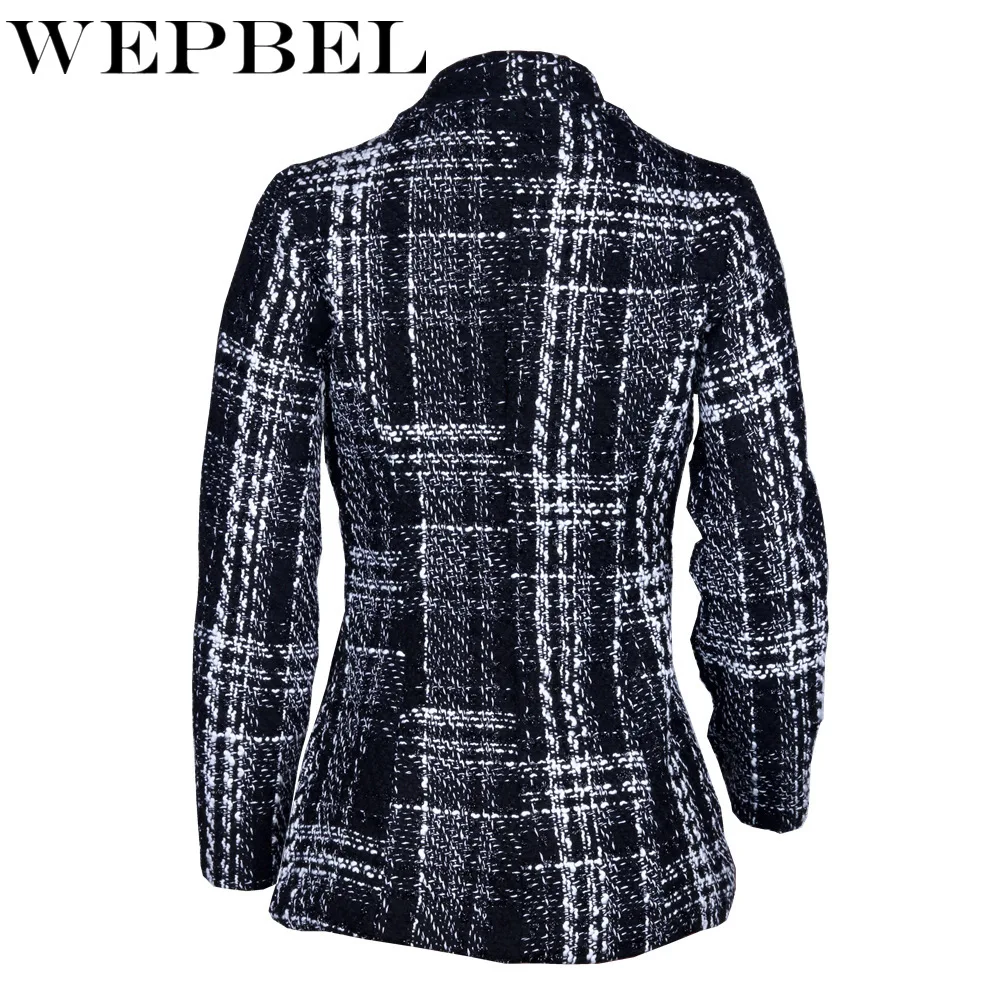 

WEPBEL Autumn and Winter Women's Vintage Plaid Suit Jacket Ladies Elegant Suit Collar One Button Slim Woolen Coat Outerwear