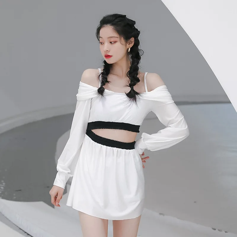 

Купальник женский сплошной из полиэстера, с разрезом и юбкой 2021