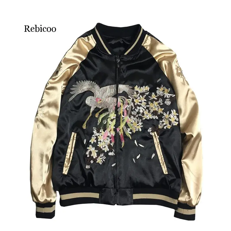 Куртка-бомбер женская демисезонная черная с вышивкой Феникс | Женская одежда