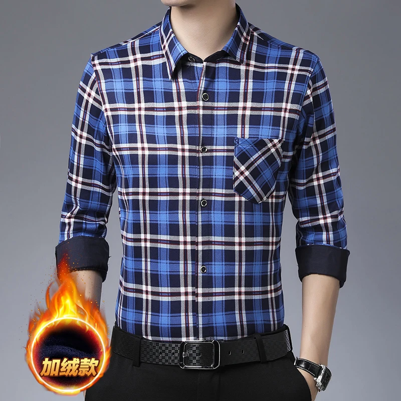 Высококачественная Мужская рубашка с длинным рукавом утолщенная теплая модная