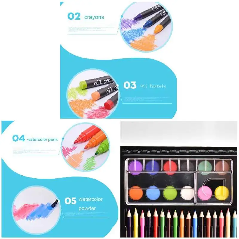 150 Pcs/Set Drawing Tool Kit with Box Painting Brush Art Marker Water Color Pen Crayon Kids Gift UY8 | Канцтовары для офиса и