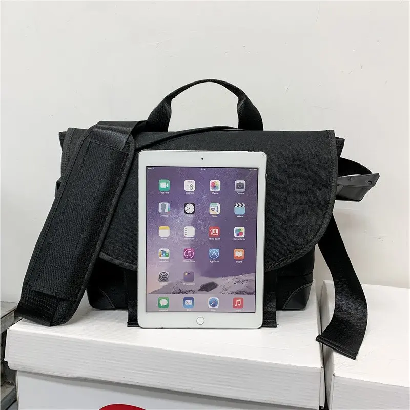 

16 Inch Man Crossbody Bag,Nylon Waterproof Laptop Bag,Students School Bag,Large Cycling Shoulder Bag with Reflective Strips