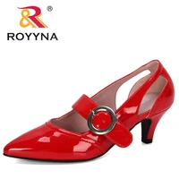 royyna 2019 new designers oxford casual classic shoes women pointed toe smooth bright dress shoes ladies buckle patent pumps