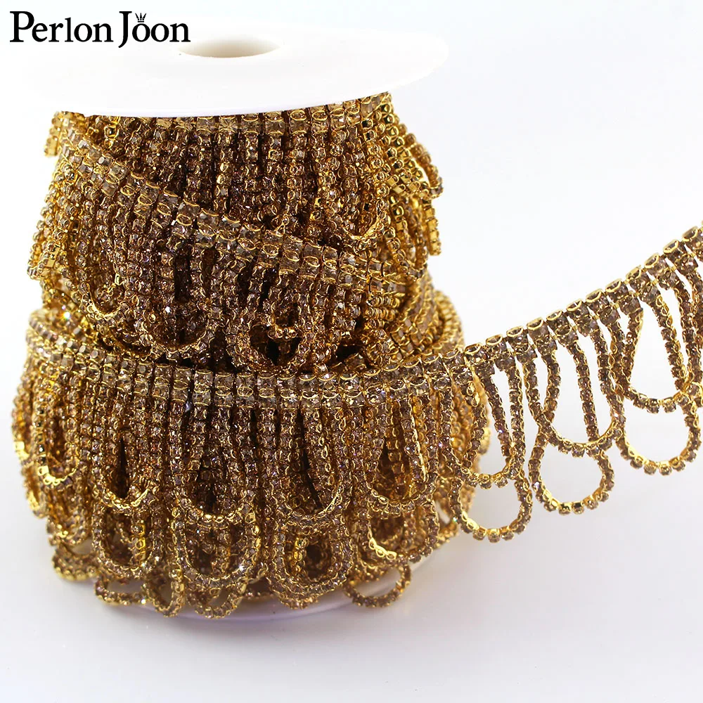 1 ярд бахрома волнистый Круг Хрустальные Цветы Стразы отделка бахромой Лента