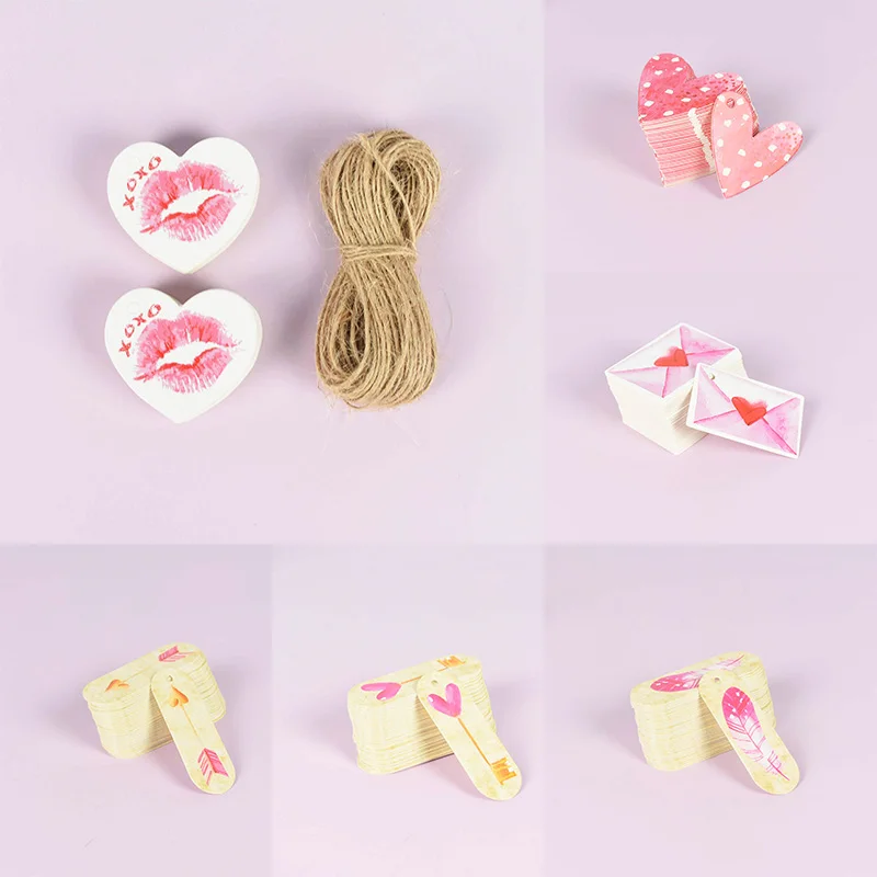

50pcs Wedding Decoration Hang Tag with 10m Hemp Rope For Wedding Engagement Valentines Anniversary Decor Gift Package Labels
