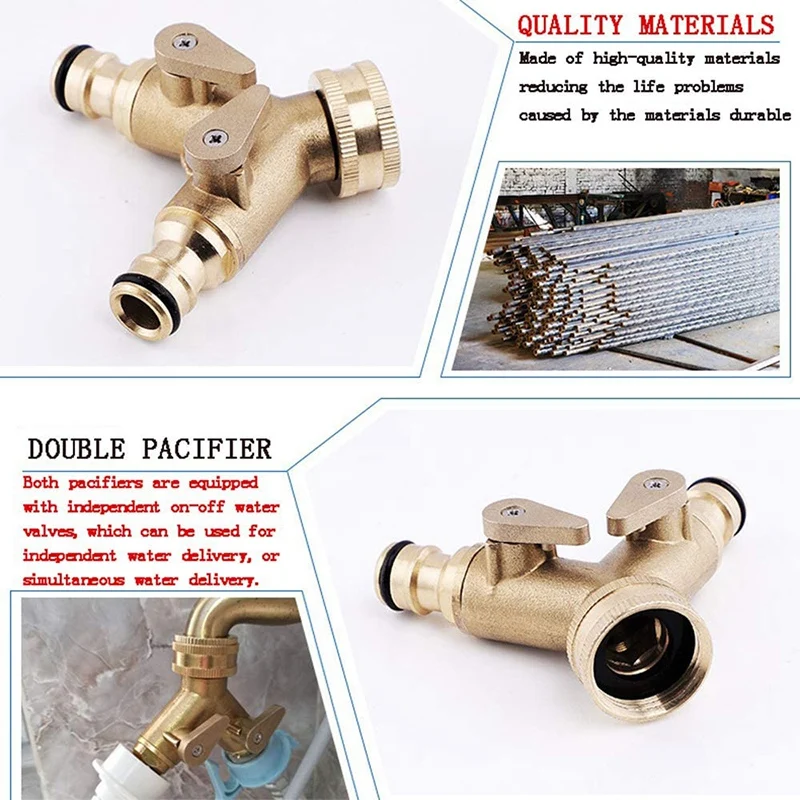 

Garden Hose Splitter, Heavy Duty Brass Hose Shut-Off Coupling Valve, 2-Way Splitter Adapter Valves (5 Pcs)