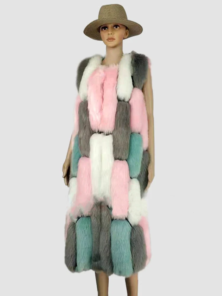 Пальто из искусственного меха женская меховая жилетка пушистая цветная длинная