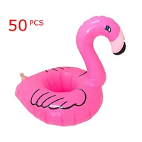 50pcs party diy toy mini floating cup holder swimming water toys beverage boats baby pool toys inflatable flamingo drink holder