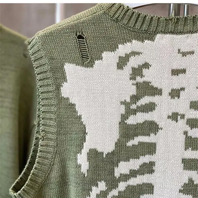 

2021 Kapital Skeleton bone Rib Hole Vest Sweater Women Men casual Loose O-Neck Pulllover Sleeveless Vest knitted Sweater
