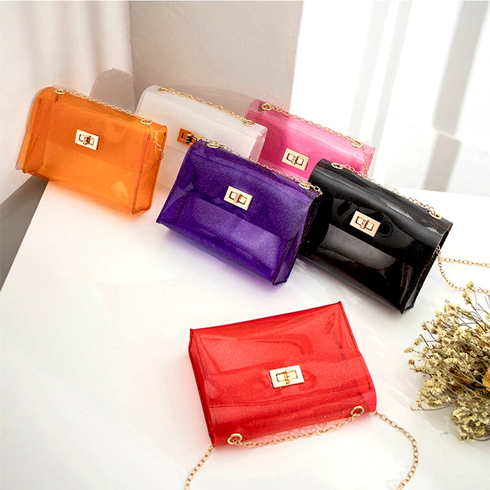 

Women's Fashion PVC Clear Transparent Shoulder Bag Tote Jelly Candy Summer Beach Handbag Messenger Tote Purse Bag