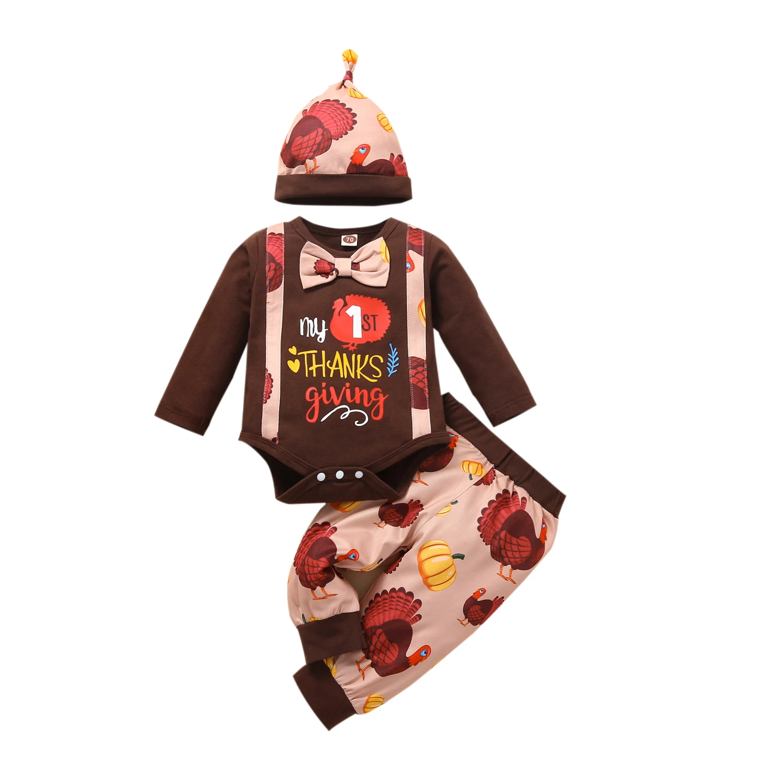 

Детский комбинезон из трех предметов с длинным рукавом и принтом на День Благодарения