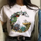 Футболка женская в стиле Хаяо Миядзаки, милая футболка с рисунком Тоторо с изображением персонажей из мультфильма Спирит в стиле аниме, Топ в стиле Харадзюку