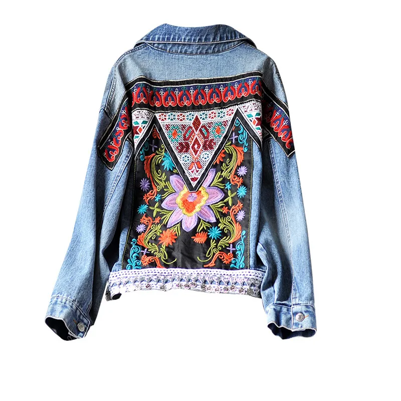 

YUZACDWX Embellished Denim jacket women 2020 autumn winter jacket coat female ethnic hippie chic gypsy coat women outwear