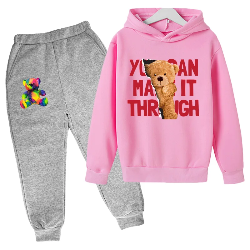

Teddy Bear 3D Print Design Hoodie Boy Girl Child Spring Pullover + Sweatpants Jogging Cartoon Animal Hoodie Family Matching
