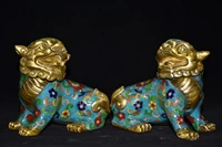 5 chinese folk collection old bronze cloisonne enamel lion statue mythical beast a pair gather fortune ornament town house