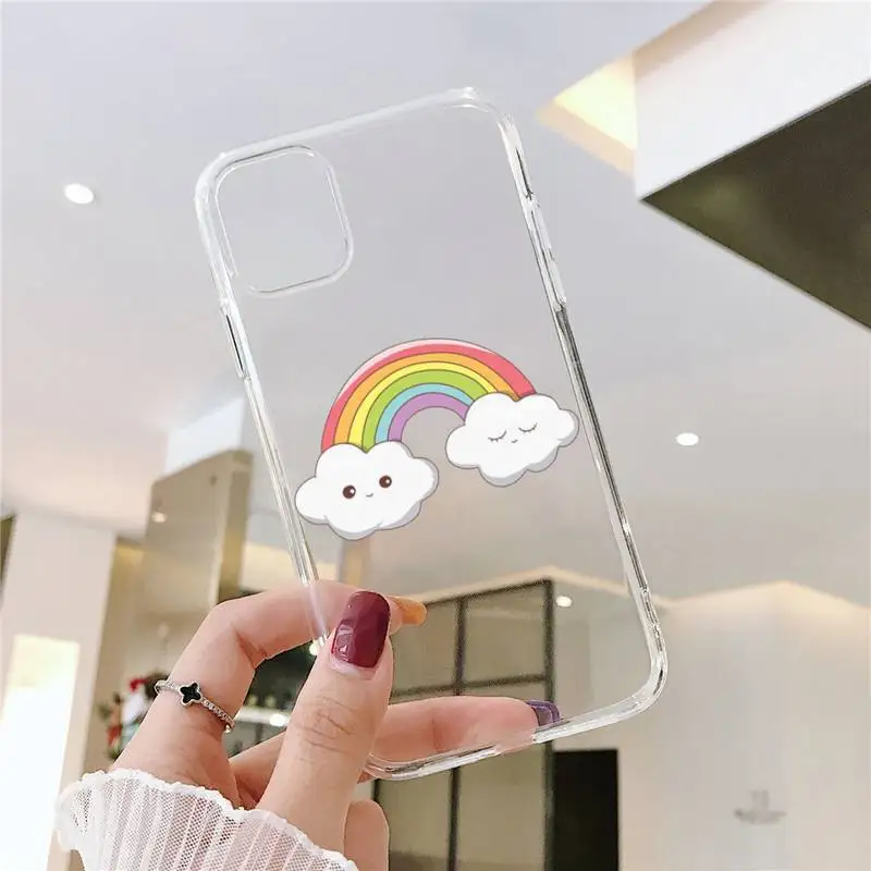

Cartoon cute rainbow clouds Phone Case Transparent for iPhone 6 7 8 11 12 s mini pro X XS XR MAX Plus SE cover funda