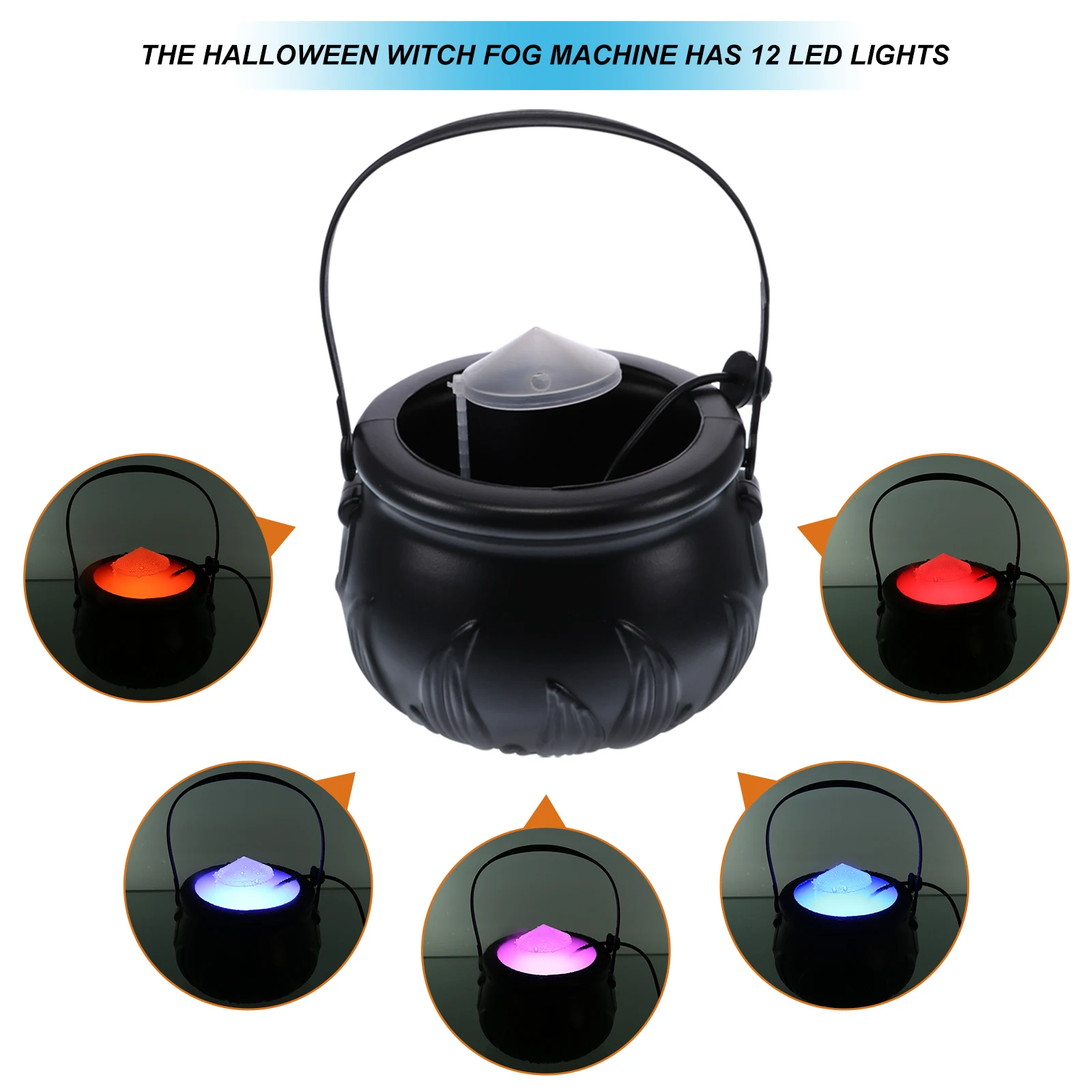 

Halloween 12 LED Mist Maker Fogger Witch Jar Atmosphere Lamp Fog Machine Atomizer Halloween Colorful Prop Lights US EU UK Plug