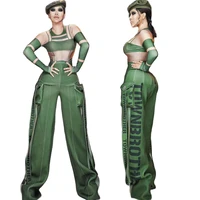 green nude patchwork women military uniform long sleeve one piece dance costume nightclub singer dancer stage wear
