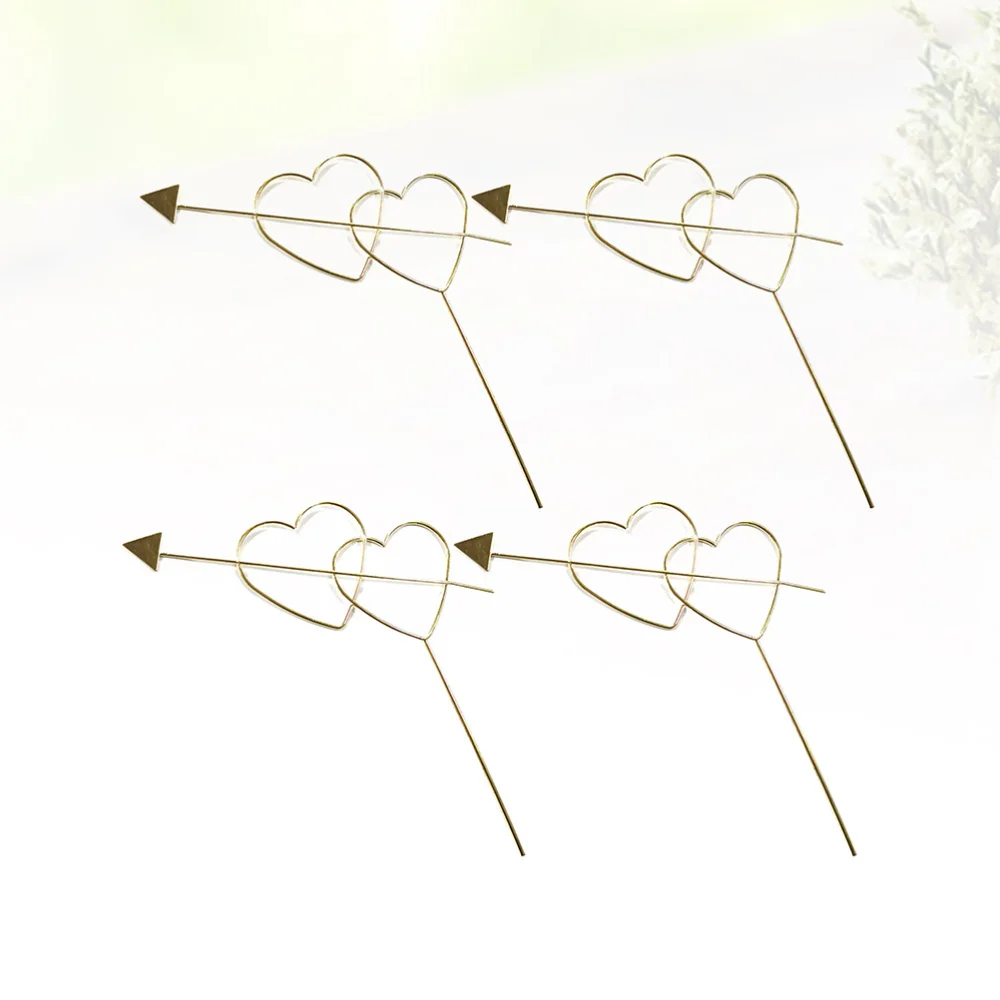 

5pcs Cake Topper Double Heart Metal Cake Decoration Party Supplies for Birthday (Golden)