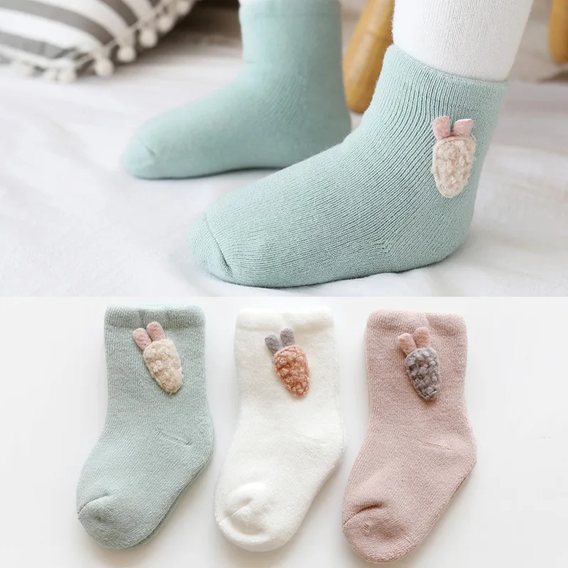 

3 Pairs Baby Terry Socks Autumn and Winter Thickening Warmth Cute Men and Women Baby in Tube Cotton Socks Newborn Socks