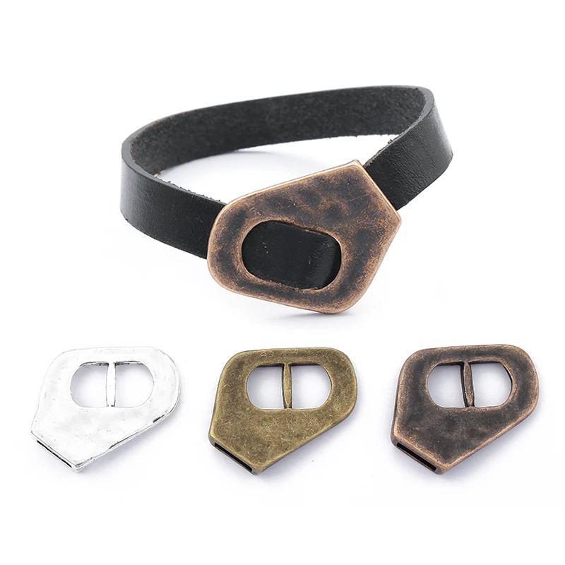 

5Pcs Tibetan Silver/Brown/Copper Strand Buckle Clasp Hook For 10mm Flat Leather Cord Handmade Bracelets Jewellry Making