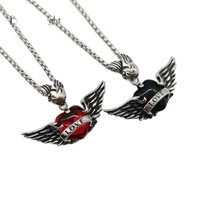 black knight romantic wings red love heart pendant necklace antique 316 stainless steel angel wings heart necklace blkn0767