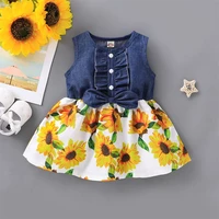 pudcoco toddler baby girl clothes summer sleeveless denim flower print patchwork tutu dress princess dress sundress