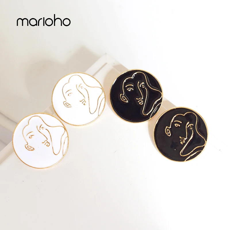 Модные эмалевые серьги гвоздики с абстрактной линией человеческого лица контур