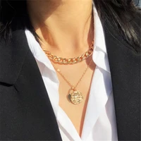 retro multilayers punk chains metal pendant necklaces gold fashion street hip hop geometric necklace for women trendy jewelry