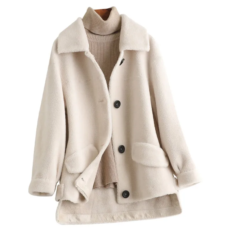 Зимняя женская меховая куртка из смесовой шерсти теплая верхняя одежда пальто