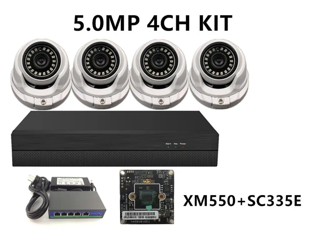 8CH/4CH 5.0MP 4.0MP 3.0MP 2.0MP безопасности комплект 2592*1944 2560*1440 XM550+ SC335E NVR 48V коммутатор питания через ethernet H.265 ONVIF CMS XMEYE P2P облако - Цвет: 5.0MP 4CH KIT