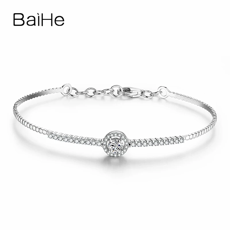BAIHE Твердые 18K Белое Золото SI/H круглые 0.51CT натуральные бриллианты для женщин
