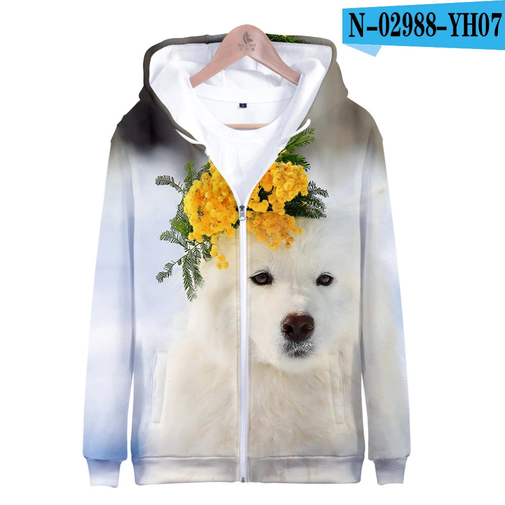 Горячая Распродажа Samoyed куртка на молнии 3D Толстовка с принтом Samoyed толстовки женские большие размеры для женщин уличная - Цвет: Темно-серый