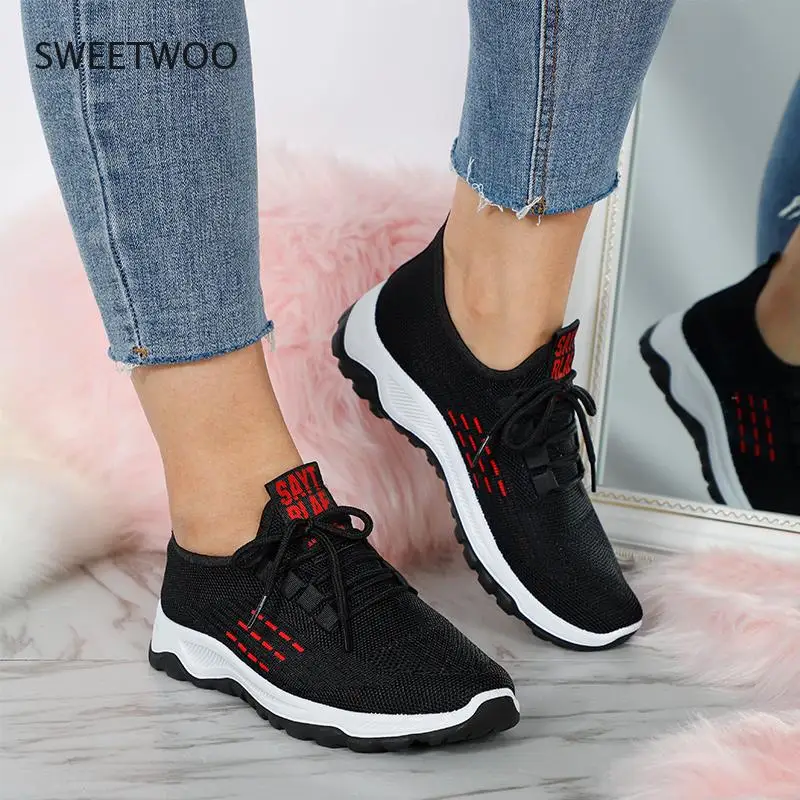 

Women Sneakers Mesh Vulcanized Shoes Spring Ladies Casual Flats Sneaker Female New Fashion Comfort Light Knitting Shoes 2021 New